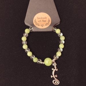 Green Jade and Lizard Dangle Bracelet